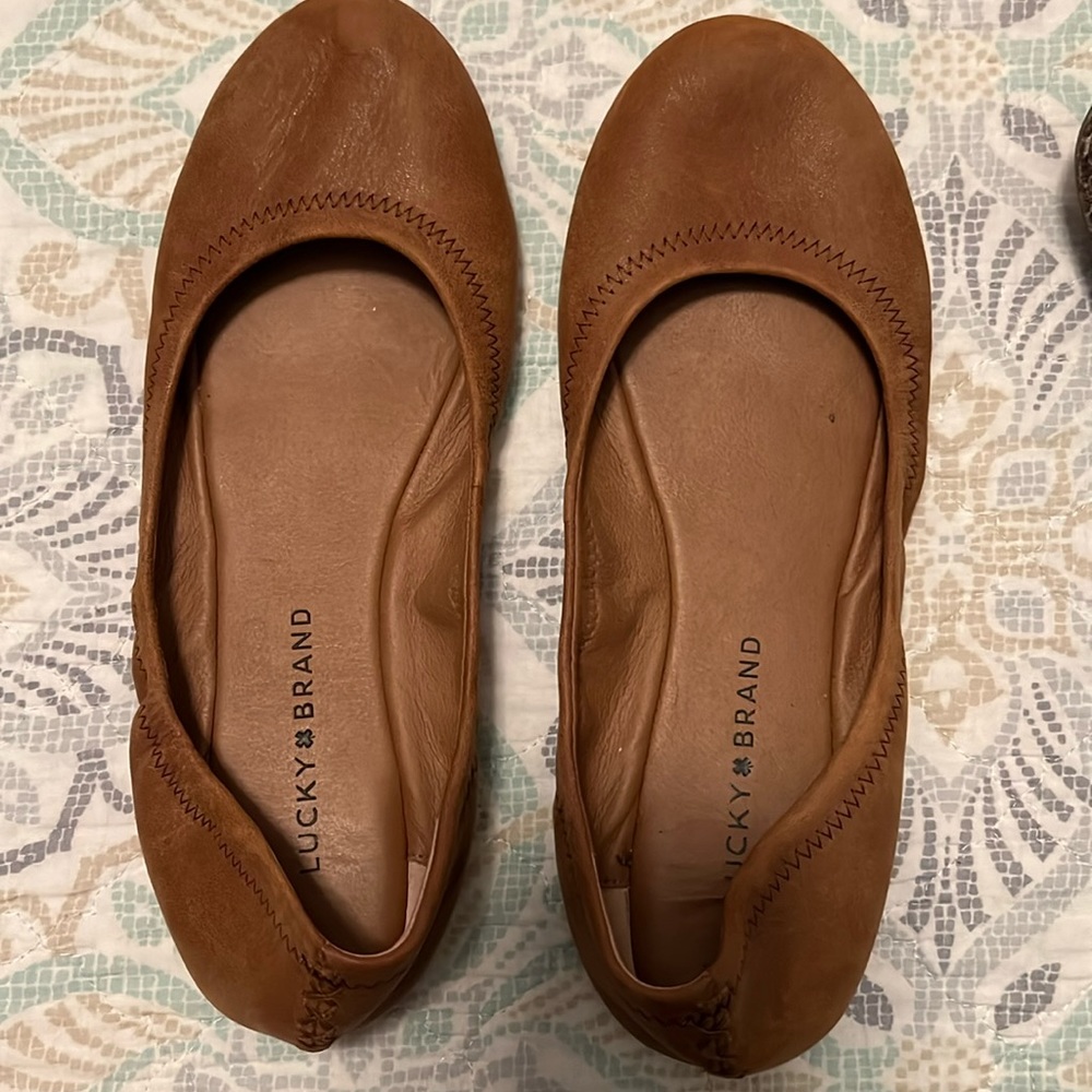 Brown Leather Lucky Brand Slip Ons.